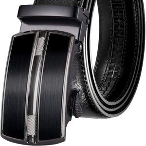 Black Leather Belt with Metal Buckle